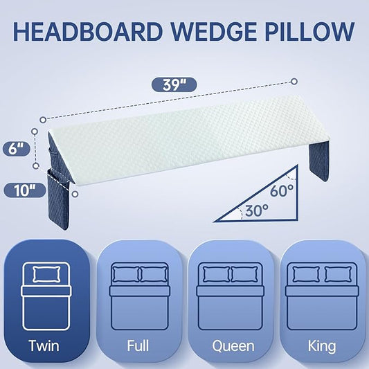 Twin Bed Wedge Pillow for Headboard 39"x 10"x 6" Large/Mattress Gap Filler Close The Gap (0-6")/Foam Triangle Bloster Wedge Pillow headboard for Headboard Gap Between Mattress and Headboard