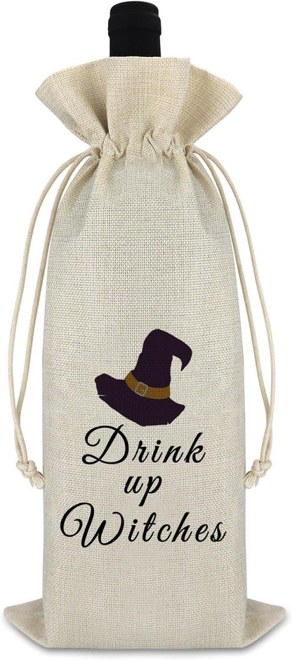 Gfhzdmf Witch Gift Witchcraft Lover Gift Wine Bag Meditation Gift Drawstring Wine Wrap Bag Birthday Gifts for Witchcraft Lover Christmas Friendship Gifts for Her Burlap Wine Bottle Bag