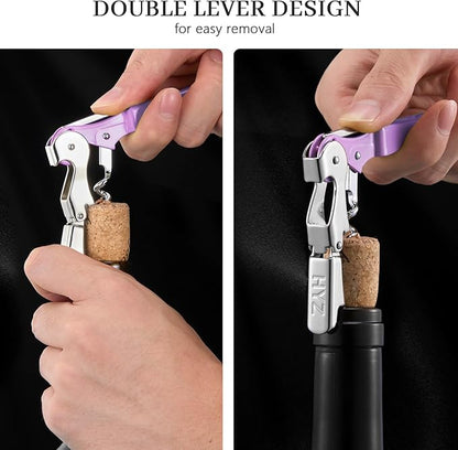 HYZ 2-Pack Wine Opener Waiter Corkscrew, Professional Wine Key for Servers, Bartender with Foil Cutter, Manual Wine Bottle Opener Double Hinged (Light Purple)