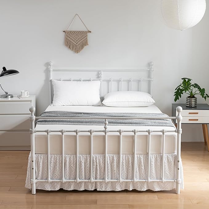 Tufted Bed Skirt King Size, Ruffled Bed Skirt with Split Corners, King Bed Skirt 18 Inch Drop, Boho King Size Bed Skirt White for Ruffled Bed Skirts, Bed Skirt King Size