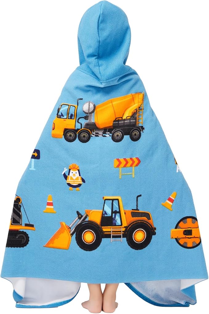 Hooded Towel for Toddlers 2-10 Years Boys Girls Kids Bath Pool Beach Towel Wrap Soft Absorbent Beach Poncho(Construction site)