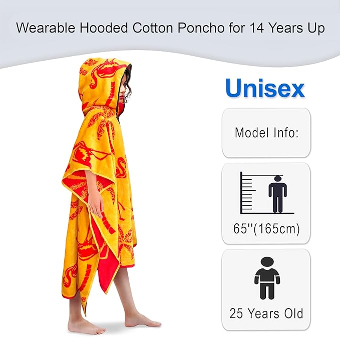 VOOVA & MOVAS Poncho Towel Adult (14Years Up)-Flamingo, Large Thick Absorbent Cotton Wearable Bath Towels for Big Girl, Pool Towels for Women, Adult Hooded Towel for Bathroom, Pool Use
