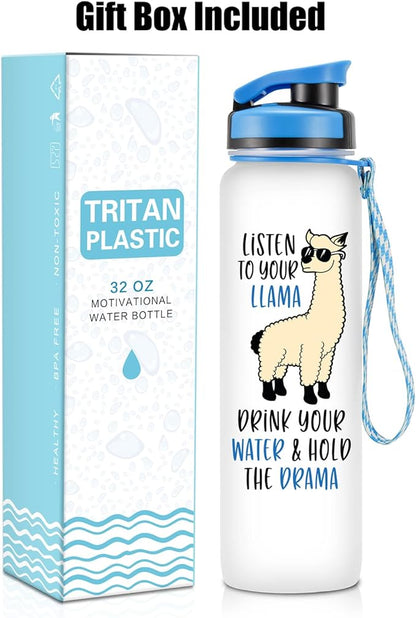 LEADO 32 oz 1 Liter Motivational Tracking Water Bottle with Times to Drink - Listen to Your Llama, Llama Gifts - Funny Mothers Day, Birthday Gifts for Women, Sister, Daughter, Coworker, Her