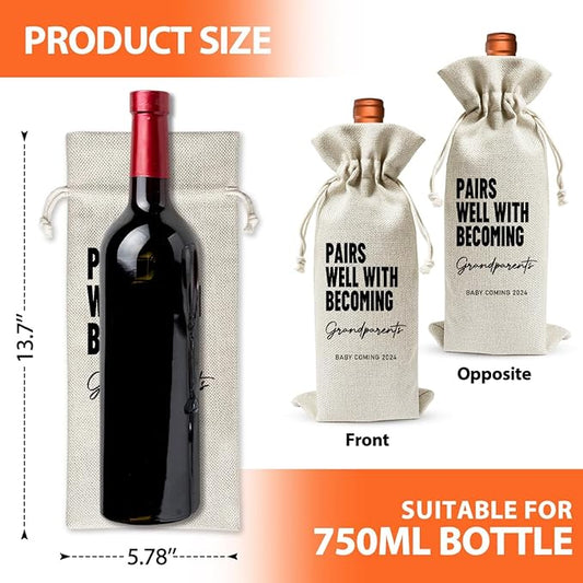 Becoming A Grandparent Gift, Grandparent To Be Gift Wine Bag, Promoted to New Grandparent Gift, Baby Announcement Gift for New Grandparent, Baby Shower or Party Favor, Baby Pregnancy Reveal Gift