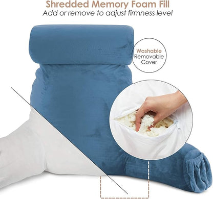 Nestl Reading Pillow Large Bed Pillow, Back Pillow for Sitting in Bed Shredded Memory Foam Chair Pillow, Reading & Bed Rest Pillows Blue Heaven Back Pillow for Bed, Bed Chair Arm Pillow with Pockets