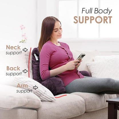 Nestl Reading Pillow Standard Bed Pillow, Back Pillow for Sitting in Bed Shredded Memory Foam Chair Pillow, Reading & Bed Rest Pillows Purple Back Pillow for Bed, Bed Chair Arm Pillow with Pockets