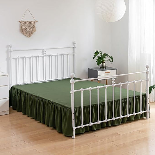 Bed Skirt Twin Size Ruffled Bed Skirt with Split Corners, 14 Inch Drop Dust Ruffle Bed Skirt with Platform, Green