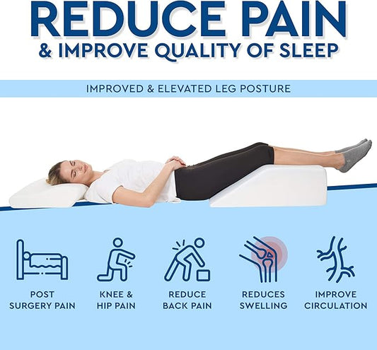 Leg Elevation Pillow for Sleeping - Wedge Pillows for After Surgery | Memory Foam Wedge Pillow for Legs | Relieves Foot and Ankle Injury, Leg, Hip, and Knee Pain, Improves Blood Circulation, 8 Inch