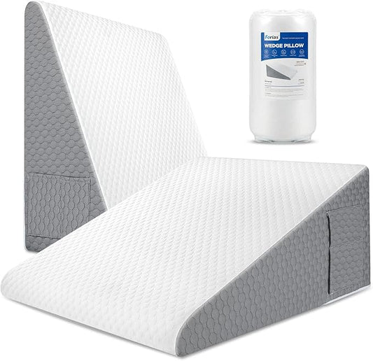 Forias Wedge Pillow for Sleeping 12" Bed Wedge Pillow for After Surgery Triangle Pillow Wedge for Acid Reflux Gerd Snoring Post Surgery Leg Back Pain Relief - Soft Memory Foam Top & Washable Cover