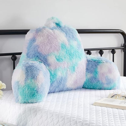 Stylish Ross Fur Adults & Kids Reading Pillow, Cozy Soft Bed Wedge Pillow with Premium Stuffing, Pastel Back Support Pillow Gift, Sit up Bolster Pillow with Arms, Bed Chair Back Cushion