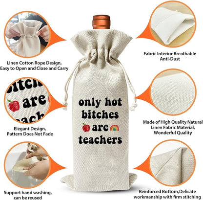Teacher Appreciation Gift Wine Bag, Graduation Gift For Teacher Coworkers Colleagues, Teachers Day Gift, Cheering To Be A Teacher, Graduation Party Favors, Reusable Drawstring Wine Bag