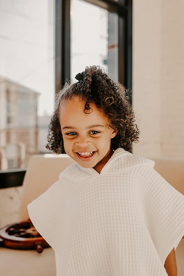 Hooded Towel for Babies + Toddlers | Snaps into a Poncho | Organic Cotton Waffle | Lighweight and Absorbent | Bath, Beach, and Pool | Multiple Colors (Small (0-3 Yrs), Lily White)