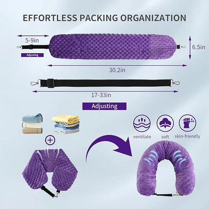 Stuffable Travel Pillow for Extra Luggage, Travel Neck Pillow Stuffable with Clothes, Stuffable Neck Pillow for Travel, Velvet Travel Neck Pillow Storage Bag, Fillable Luggage Pillow (Purple)