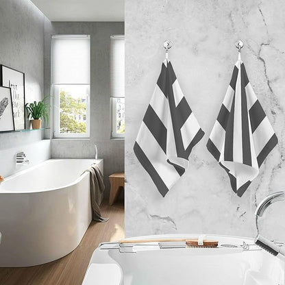 Classic Black and White Striped Bath Hand Towel Soft Cotton Highly Absorbent Fingertip Towels for Bathroom Beach Kitchen Sports Gym Yoga Travel (2-Pieces Towel Sets, 28x16 inch)