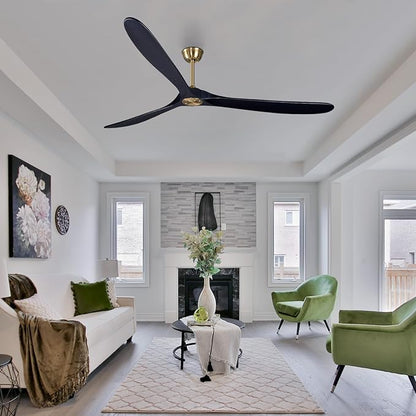 Bigzone 88" Outdoor Ceiling Fan With Remote Control, DC Motor Quiet Energy Saving,3 Black Balsa Wood Blades,Outdoor/Indoor Ceiling Fan With Reversible Blades
