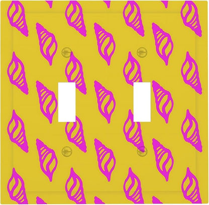 Beautiful Shell Multicolored Double Toggle Light Switch Covers 2 Gang Wall Plate Dual Decorative Switchplate Electrical Faceplate for Bathroom Country Kitchen Bedroom Decor, 4.9" x 5"