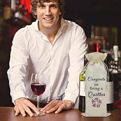 Quitter Gifts for Coworkers Wine Bag Funny Retired Gifts for Women Men Retirement Gifts for Colleagues Wine Bottle Decoration Bag Wine Accessories Gifts for Wine Lovers Anniversary Birthday Gifts
