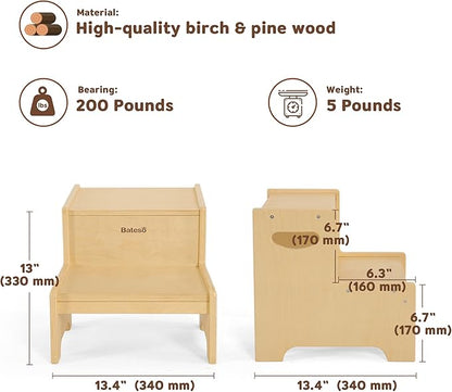 Step Stool for Kids, Wooden Toddler Step Stool for Bathroom Sink with Safety Anti-Slip Mat and Strip, Assembly Easily, Sturdy Kid Step Stool for Brushing Teeth, Kitchen, Toilet Potty Training