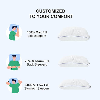 Shredded Memory Foam Pillows Queen Bed Pillows Set of 1, Summer Cooling Pillows for Hot Sleepers with Washable Pillowcase, and Winter Soft Dual Sided Pillow for Back and Stomach Sleepers
