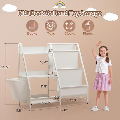 Kids Bookshelf and Toy Storage, Montessori Baby Toddler Bookshelf for Kids, Kids Bookcase Toy Storage Organizer for Kids Rooms, Playroom, Bedroom, Nursery