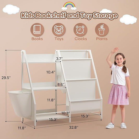 Kids Bookshelf and Toy Storage, Montessori Baby Toddler Bookshelf for Kids, Kids Bookcase Toy Storage Organizer for Kids Rooms, Playroom, Bedroom, Nursery