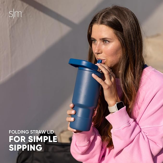 Simple Modern Trek Pivot | 30oz Flip Straw Tumbler with Handle | Water Bottle & Boot | Interchangeable Straw & Chug Lids | Insulated Stainless Steel Jug | Gym Sports Outdoors | Supersonic Blue