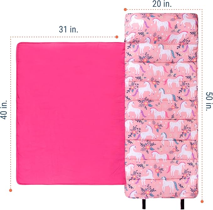 Wildkin Original Nap Mat with Reusable Pillow for Boys & Girls, Ideal for Sleepovers, Equipped with Hook & Loop Fastener, Made from Cotton Blend Materials - Nap Mat for Kids