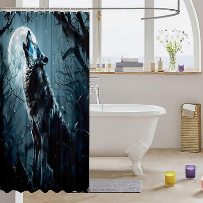 Feelyou Wolf Bath Curtain Wolves Howling Shower Curtain for Kids Lonely woles Bathroom Shower Curtain Set Animal Wolves Kids Bathroom Accessories 72"x78"
