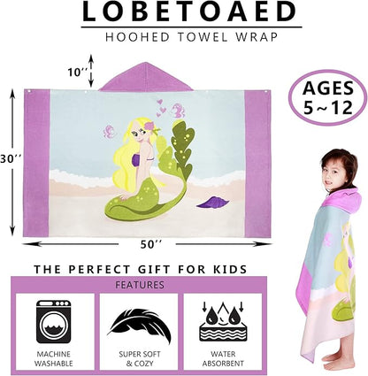 Kids Hooded Beach Bath Towel, Baby Surf Poncho Toddlers Soft Real Cotton Wrap Hooded Towels for Kids Boy Girl