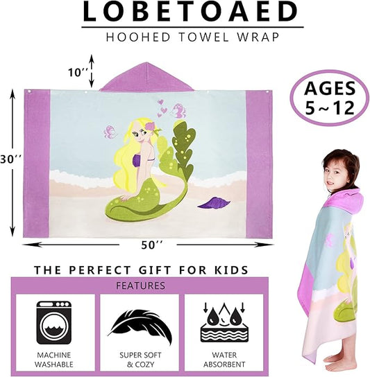 Kids Hooded Beach Bath Towel, Baby Surf Poncho Toddlers Soft Real Cotton Wrap Hooded Towels for Kids Boy Girl
