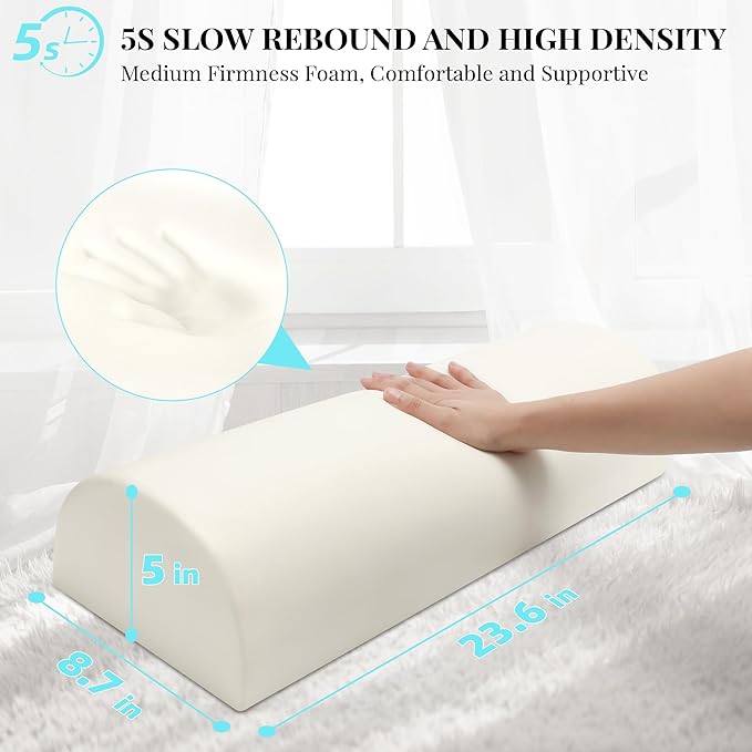 Large Knee Pillow for Side Sleepers Memory Foam Leg Pillows for Sleeping Yoga Bed Half Moon Bolster Pillow for Neck Pain Relief with Pillowcase 23.6"x8.7"x5"(Air Layer Green, Extended Size)