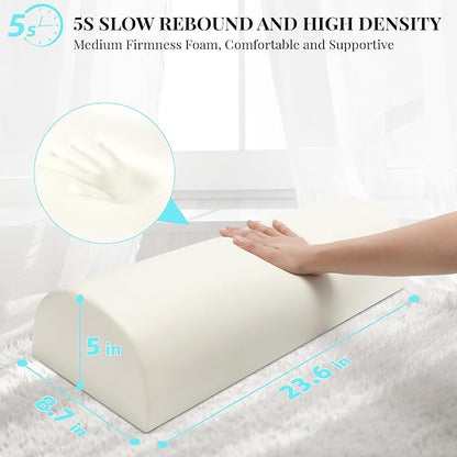 Large Knee Pillow for Side Sleepers Memory Foam Leg Pillows for Sleeping Yoga Bed Half Moon Bolster Pillow for Neck Pain Relief with Pillowcase 23.6"x8.7"x5"(Air Layer Green, Extended Size)