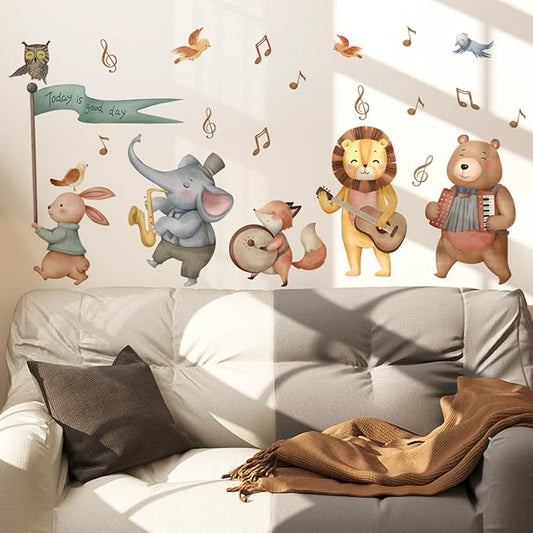 Watercolor Baby Animals Wall Decals Stickers, African Jungle Rabbit Bear Elephant Lion Fox Bird Owl Kids Room Nursery Decor, Baby Nursery Kids Bedroom Living Room Wall Decor