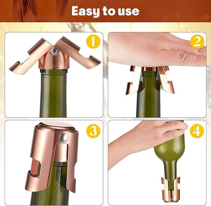 Tessco 12 Pcs Stainless Steel Champagne Stopper Reusable Bottle Sealer Wine Corker Champagne Cork Stopper with a Built in Sealing Plug Compact Champagne Saver Plug for Cava Prosecco (Rose Gold)