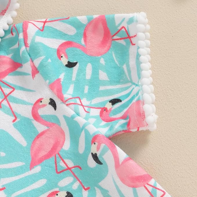 Toddler Beach Towel with Hood Kids Waffle Swim Cover Up Bath Towel Surf Poncho Boys Girls Hooded Beach Towel (Green Flamingo, 2-3 Years)