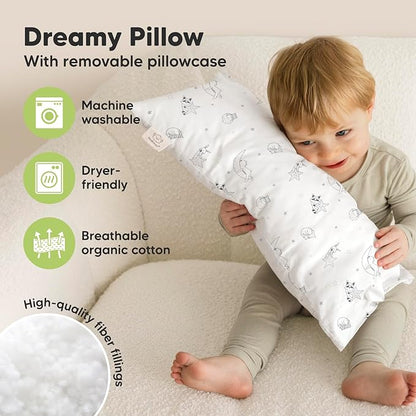 Toddler Pillow with Pillowcase - 10x18 My Little Dreamy Pillow, Organic Toddler Pillows for Sleeping, Kids Pillow, Small Pillows, Toddler Travel Pillows for Sleeping, Toddler Bed Pillows (Slumber)