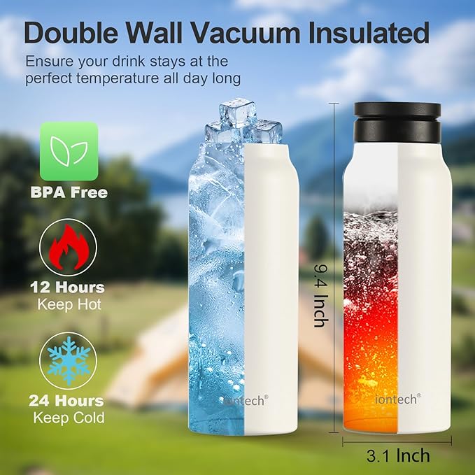 Insulated Water Bottle with Magnetic Phone Holder Compatible with MagSafe and iPhone, Stainless Steel Water Bottle Phone Mount For Sports Travel School, Hot 12H Cold 24H, 24oz (Silver)