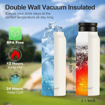 Insulated Water Bottle with Magnetic Phone Holder Compatible with MagSafe and iPhone, Stainless Steel Water Bottle Phone Mount For Sports Travel School, Hot 12H Cold 24H, 24oz (Silver)