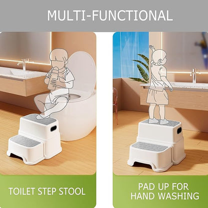 HOMKO 2 Step Kids Toddler Potty Training Step Stool for Bathroom Kitchen Sink and Toilet Anti-Slip Potty Stools, 3 in 1 Independent Stepping Stool, Grey…