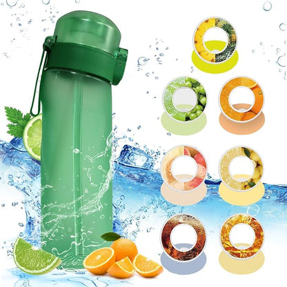 Water Bottle with Flavor Pods 21.9 Oz/650ml Fruit Fragrance Water Bottle Recyclable Sports Air Water Cup Scented Pods for Outdoor (Green)