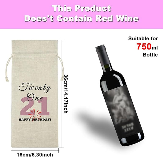21st Birthday Gifts for Her Him Wine Bag Year Old Birthday Gifts Ideas Friendship Gift for Best Friend Drawstring Burlap Wine Wrap Bag Happy Birthday Gift for Daughter Sister Birthday Party Decors
