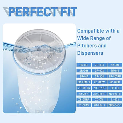 Water Filter Replacement for ZERO Water Pitcher and Dispenser ZR-001 ZR-017 ZR-004 ZP-006 ZD-013 ZS-008, 0 TDS Water Filter Easy Reduce Lead | Pack of 4