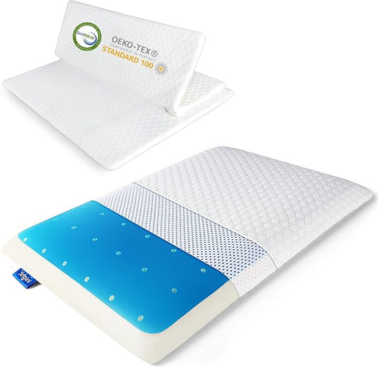 inight Stomach Sleeper Pillows, Thin Memory Foam Pillow, Flat Cooling Gel Pillow for Sleeping Travel with Adjustable Layer-2.75/1.97 inches, Washable Cover, Standard Size with Oeko-TEX & CertiPUR-US