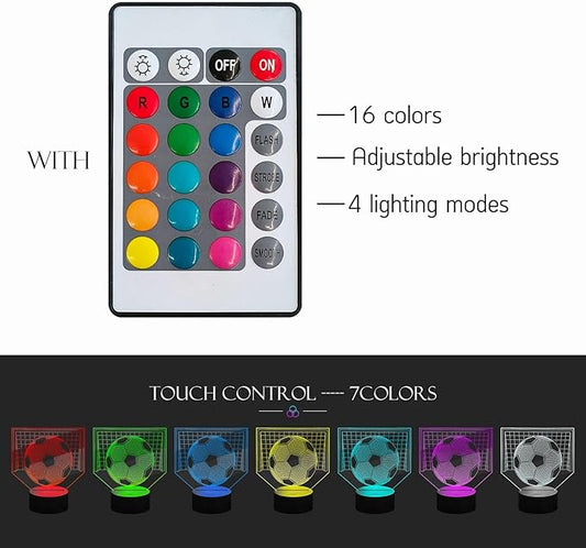 Illusion 16 Color Change Touch Remote Control LED Night Light USB Charge Football Shape Atmosphere Glow Portable Lamp with Stand Fan for Boy Bar Bedroom Desk Decoration