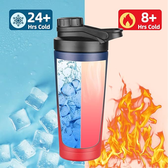 24 oz Shaker Bottle,Stainless Steel Shaker Bottle with Noise-Free Design,Insulated Metal Shakers Bottles Cup for Protein Mixes and Pre Workout,Gym Shaker Bottle (Dark Rainbow)