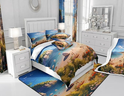 Feelyou Beach Shower Curtain Kids Beach Ocean Fabric Shower Curtain Nutrue Theme Bathroom Waterproof Accessories with 12 Hooks for Women Men Summer Holiday Curtains,72x84 Inches