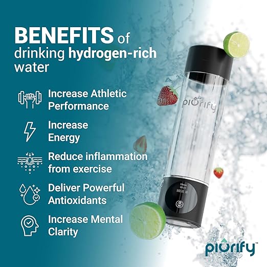Hydrogen Water Bottle - Onyx. Food Grade Body Tumbler; SPE/pem Technology, Generates Real 3000ppb Pure Hydrogen Rich Concentration, Purification Vent.
