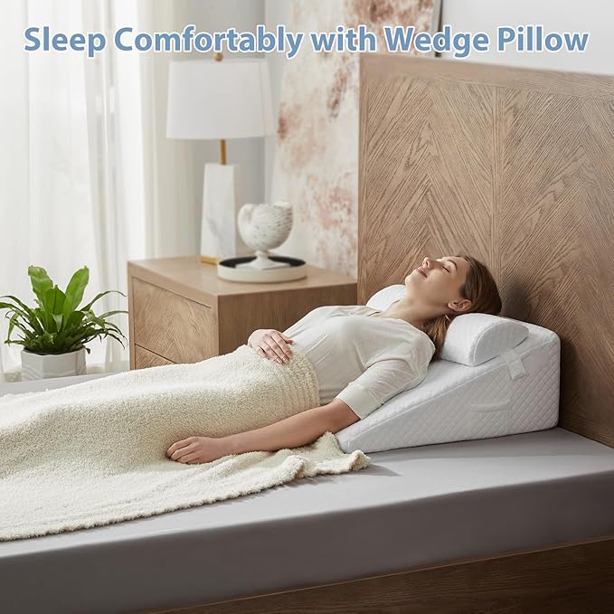 Wedge Pillow, 10” Bed Wedge Pillow for Sleeping, Elevate Incline Pillow for Adults,Memory Foam Wedge with Washable Case, Ideal for Rest & Relax