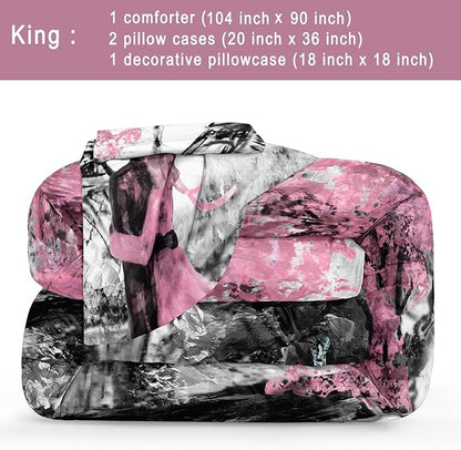 Bedbay Pink Paris Bedding Set King Size Eiffel Tower Comforter Set Romantic Couple French Style Duvet Set 4 Pcs Soft Lightweight Pink and Grey Down Comforter Set Paris Room Decor(Pink,King)