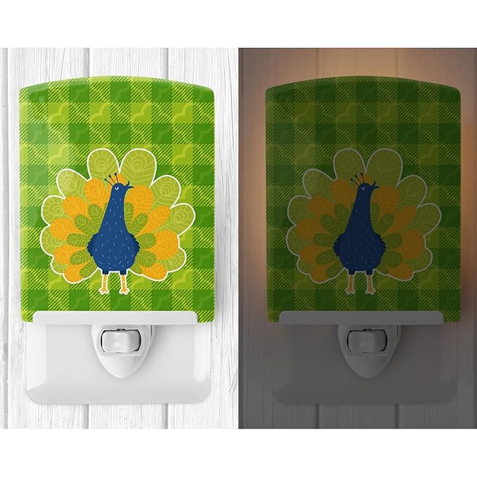 Caroline's Treasures BB6770CNL Pretty Peacock Ceramic Night Light Compact, UL-Certified, Ideal for Bedroom, Bathroom, Nursery, Hallway, Kitchen, 6x4x3, Multicolor